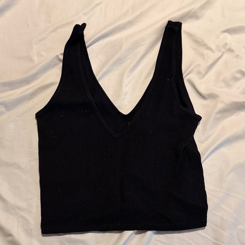 Forever 21 Black Ribbed V-Neck Tank Top